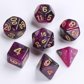 HiLLeo DND Dice Set 7pcs Polyhedral D&D Dice for Dungeons and Dragons RPG MTG Role Playing Games and Tabletop Games with Dice Bag (Glitter Cosmic Black and Purple)