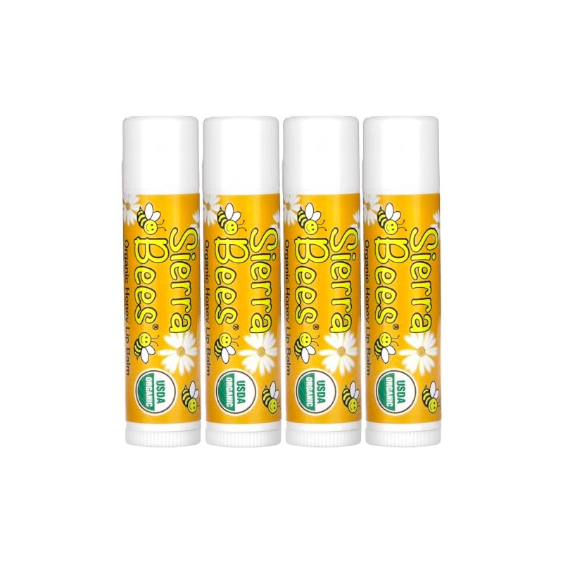 Sierra Bees Organic Lip Balms, Honey, 4 Pack, 0.15 oz