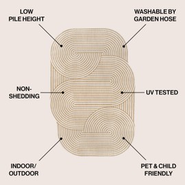 JONATHAN Y SHP201B-6 Margot Modern Geometric Arch Stripe Cream/Natural 6 ft. x 9 ft. Indoor/Outdoor Shaped Area Rug, Pet Friendly, Non-Shedding, Stain Resistant, Easy-Cleaning for Backyard Patio Porch