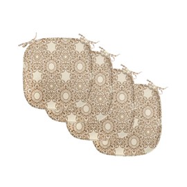 Lunarable Etnhic Chair Seating Cushion Set of 4, Motifs of Cultures Ornamental Patterned Swirled Lines, Seat Pads for Office with Anti-Slip Backing, 16"x16", Beige Cream Redwood