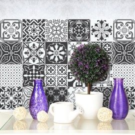 RE-COVERTILES - Tile Stickers Bathroom and Kitchen 24 Pieces 10 x 10 cm - PS00008 PVC Wall Decoration Waterproof Tiles Mosaic Style Azulejos Cement Tiles
