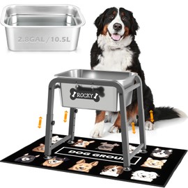 2.8 Gallon Elevated Dog Water Bowl, ADENGL Height Adjustable (10.4–15.2'') Raised Stainless Steel Bowl with Spill-Proof Mat & Sturdy Metal Stand, Tip-Proof, Easy to Clean, Indoor & Outdoor Use