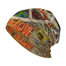 SLEHAGU Westie Dogs Beach Summer Tropical Slouchy Beanie for Men & Women Hip-Hop Baggy Skull Cap Fashion Thin Dwarf Knit Hat, Rectangle Peace Sign Graffiti All You Need is Love, One Size