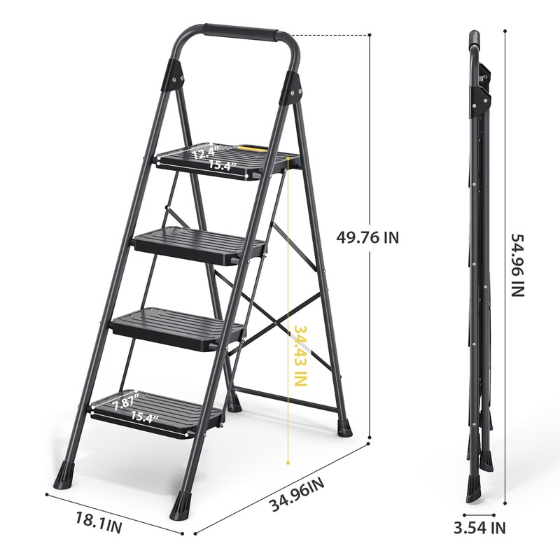KINGRACK 4 Step Ladder, Sturdy Steel Step Stool with Anti-Slip