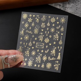 6Sheets Christmas Nail Art Stickers 3D Self-Adhesive Nail Decals Gold Snowflake Snowman Elk Christmas Tree Nail Design Sticker Shiny Metallic Nail Art Supplies for Women DIY Xmas Manicure Accessories