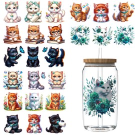 XRTHGS 24 Sheets UV DTF Cup Wraps for 16 OZ,The Cat UV DTF Cup Wrap Transfer Stickers DIY Crafts Can be Widely Used on Glass Can and Wooden Crafts