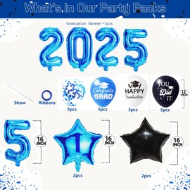 32Pcs Graduation Balloons 2025, Graduation Decorations Include Confetti Balloons for Class of 2025 Party Supplies (Black/Blue)