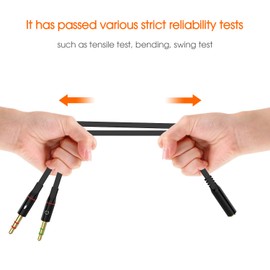 Maeline Headphone Splitter Adapter, 3.5mm Mic Cable for Computer, Headset 3.5mm Female to 2 Dual Male Microphone Audio Stereo Jack Earphones Port to Gaming Speaker PC