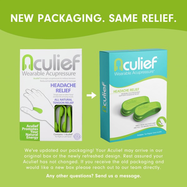 Aculief - Award Winning Natural Headache, Migraine, Tension Relief Wearable – Supporting Acupressure Relaxation, Stress Alleviation, Tension Relief and Headache Relief 2 Pack - (Small Green)