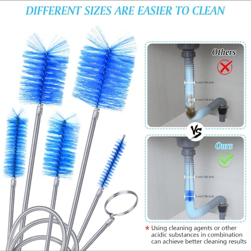Premium 3-Piece Drain Brush Set Flexible Long Stainless Steel Tube