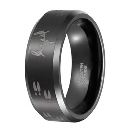 8mm Black Etched Deer Head Tungsten Carbide Wedding Band Men's Hunting Ring Size 12