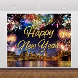 2025 New Year Backdrop 10x8ft Vinyl Sparklers Fireworks Backdrops for Photoshoot City Night Scene Photography Backdrop Birthday Xmas New Year Party Background Decorations Banner Photo Booth Props
