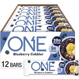 ONE Protein Bars, Blueberry Cobbler, Gluten Free with 20g Protein and 1g Sugar, Pantry Staples, 2.12 oz (12 Count)