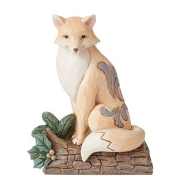 Enesco Jim Shore Heartwood Creek White Woodland Fox Sitting on Birch Log Figurine, 4 Inch, Multicolor