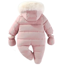 BRONG Baby Winter Snowsuit Toddler Fleece Romper Hooded Jumpsuit Infant Boys Girls Warm Zipper Outerwear with Gloves Pink 3-6 Months