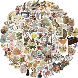 100 Pcs Vintage Stickers, Aesthetic Nostalgic Cottagecore Scrapbooking Packs, Art Graffiti Decor, Retro Journaling Supplies Kit for Adults Teens, Waterproof Decals for Water Bottle, Laptop, Scrapbook