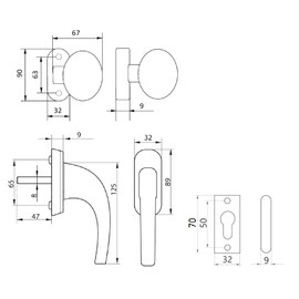 KOTARBAU® Set of Handle 125 mm + Knob 65 mm with Rosettes for Profile Cylinder for Gates and Gates Black