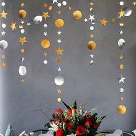 3 Pcs Paper Garland, Round Shape, Star Shape, Ornament, Photo Accessories, Gold, Silver, Glitter, Party, Event, Store, Decoration