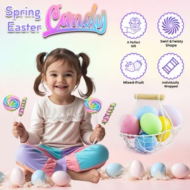 Spring Easter Candy - 24 Lollipops Individually Wrapped - 18g Swirl and 12g Twisty Lollipops - Easter Basket Candy - Egg Hunts - Candy Buffet