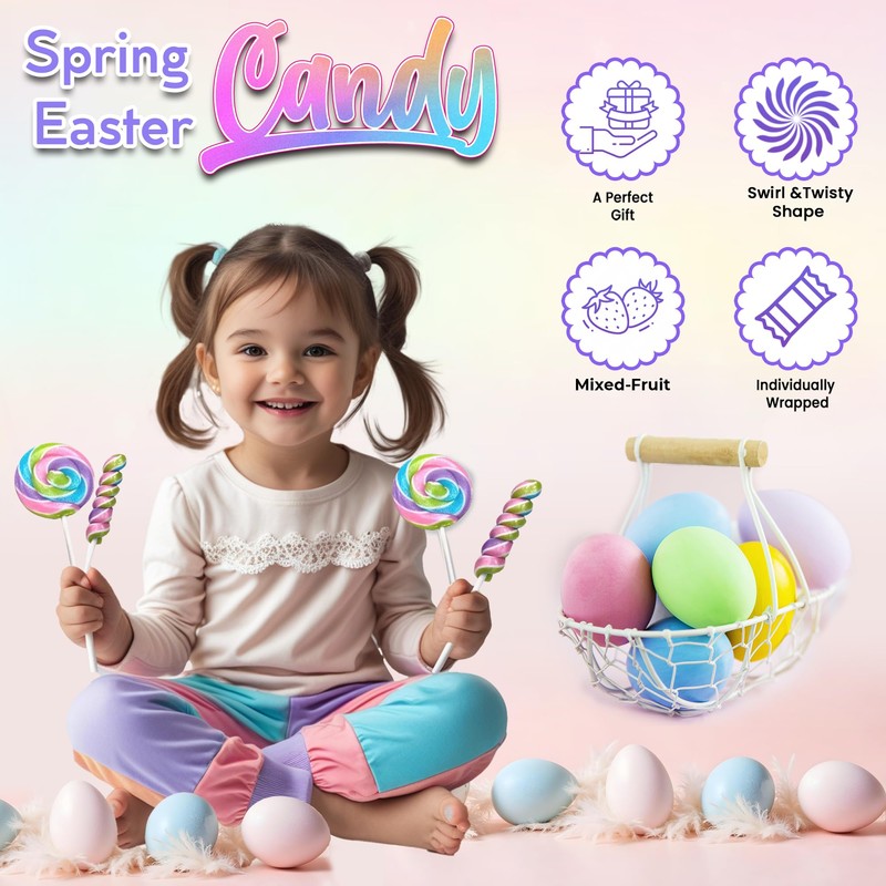 Spring Easter Candy - 24 Lollipops Individually Wrapped - 18g