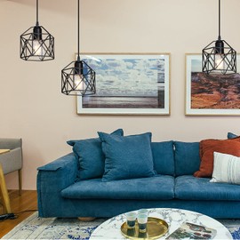 Laihezz 1-Light Vintage Hanging Light Pendant Light Fixture Farmhouse Basket Cage Hanging Ceiling Light with Metal Caged for Kitchen Island Dining Restaurant Room Hallway Hotel Bar…