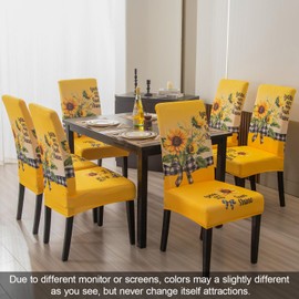 JQinHome Sunflower Chair Covers for Dining Room Set of 4, High Stretch Removable Washable Parsons Chair Slipcover for Home Party Hotel Wedding Ceremony (Yellow,4PCS)