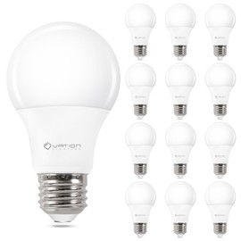 VATION LIGHTING A19 LED Light Bulbs 3000K Warm White, 60 Watt Equivalent, Efficient 8.5Watt, 800 Lumens, E26 Medium Base, Non-Dimmable, ETL/UL Listed, 12 Pack