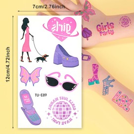 cobee Girls Temporary Tattoo, 20 Sheets Cute Temporary Stickers Pink Kids Temporary Tattoo Butterfly Waterproof Body Tattoo Stickers for Birthday Party Favours Accessories Toy Decorations Gifts