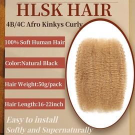 Afro Kinkys Human Hair Bulk 50g/Pack Natural Black 100% Human Hair Soft 4C Afro Kinky Bulk Human Hair for Locs Extensions/Twists/Braids (27#, 16 Inch)