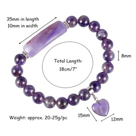 Nupuyai Amethyst Healing Crystal Stone Bracelet for Women, Lucky Heart Charm 8mm Beads Stretch Bracelet