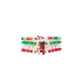 CERSLIMO Christmas Bracelet Gifts for Women Girls - 4 Pcs Christmas Charm Bracelet for Christmas Stockings Filler Present Idea, Xmas Gifts Bracelets with Colorful Beads & Hat + Bell + Snowman Charm