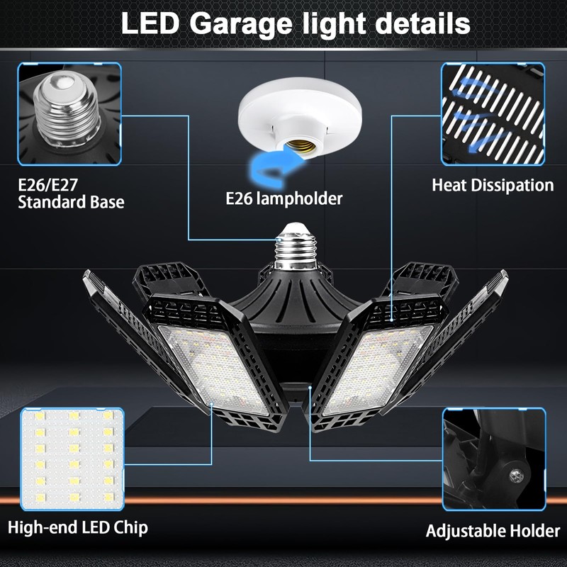 4 Pack LED Garage Light, 240W 24000LM 6500K LED Shop