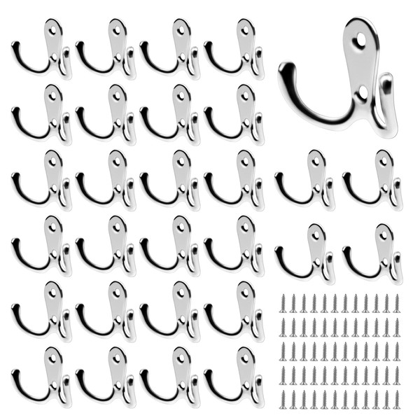 ZEONHAK 30 PCS Silver Double Prong Hooks, 55x41mm Dual Coat