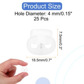 sourcing map 25 Pcs Assorted Colors Plastic Spring Cord Lock, Double-Hole Slider Toggles Clip End Stopper Fastener for Drawstrings Paracord Backpack Shoelace, Transparent + White