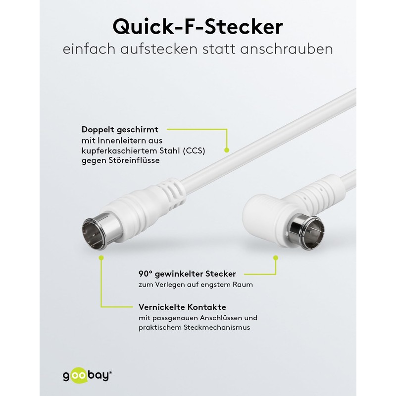 Goobay 67348 SAT Angled Connection Cable F-Quick 100 Percent Shielded