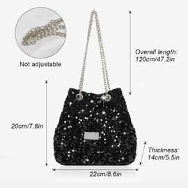 YZROHYI Evening Bag Women's Glitter Bag Ball Gown Clutch Black Glitter Elegant Handbag Evening Dress Wedding Bag Sequin Shoulder Bag Chain Bag Shoulder Bag Hand Bags for Women, black