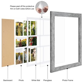 Gaevuian 13x17 Picture Frame Display 8 opening 4X6 Picture Frame Collage,Multi Photo Frame with Mat,Plexiglass,Wall or Tabletop Decor,Grey Wood Grain