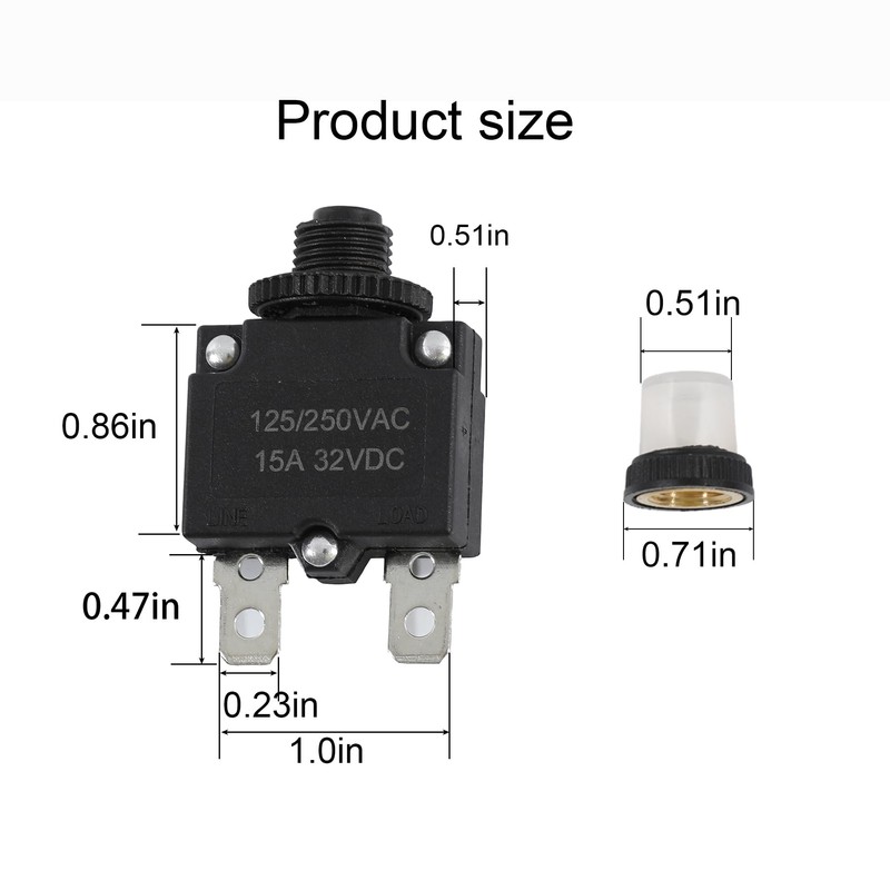 Tiwerlfe 5pcs Push Button Reset 15 Amp Circuit Breakers with