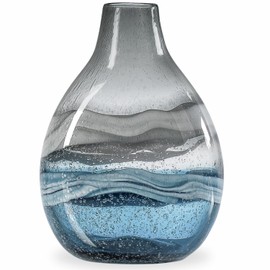 Torre & Tagus Andrea Mouth Blown Glass Vase for Home Decor - 11" Tall Large Blue Glass Vase Table Centerpiece, Handmade Blue Vases for Decor in Coastal Living Room, Entryway, Bedroom