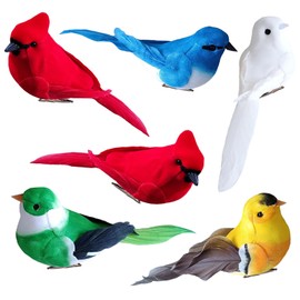 DALJIAFA 6 Pcs Christmas Red Cardinal Birds Clip On Artificial Feathered Bird Decorations for Xmas Tree Wreaths Garlands Ornaments DIY Crafts Wedding New Year Eve Birthday Party Supplies Mixed Color