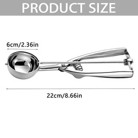 Ice Cream Scoop, Large 6cm Cookie Scoop Made of Durable 304 Stainless Steel, Ergonomic Trigger-Activated Scoop for Easy Serving of Ice Cream, Meatballs, Melon Balls, Mashed Potatoes, and Muffins