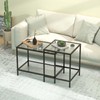 Nesting Coffee Table,Small Glass Coffee Table Set of 2,Black Modern