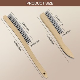 Heavy Duty Stainless Steel Wire Brush Long Curved Beechwood Handle Scratch Brush for Rust, Metal, Paint, Welding, Automotive, Household Cleaning (1Pcs 14" and 1Pcs 10")