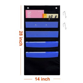 MUKA Hanging Wall Organizer Files Folder 5 Pockets with 2 Hangers Cascading, Pocket Chart for School, Home or Office (Black)