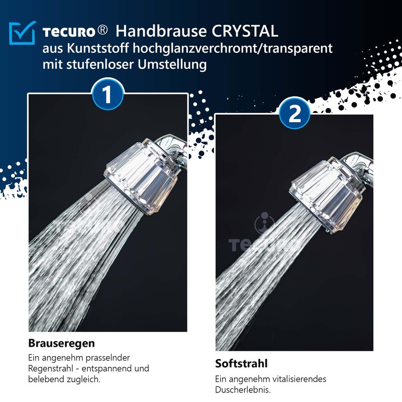 tecuro Crystal Hand Shower Head - Continuously Adjustable - High-Gloss