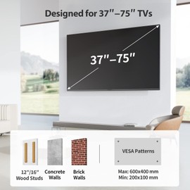 Pipishell Full Motion TV Wall Mount for Most 37-75 inch TVs, Wall Mount Bracket with Dual Articulating Arms, Swivel, Tilt, Max VESA 600x400mm up to 100 lbs, TV Mount Fits 12”/16” Wood Studs, PILF6