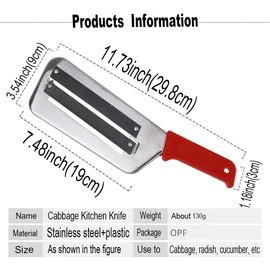 YukaBa Cabbage Kitchen Knife Slicer Chopper Shredder Sauerkraut Cutter Coleslaw Grater (Red-A)