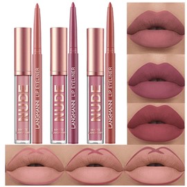 URQT Set De Maquillaje De Labios De 6 Piezas Delineador Y Lápiz Labial, 3 Labiales Líquidos Mate Aterciopelados  3 Delineadores De Labios Suaves A... 