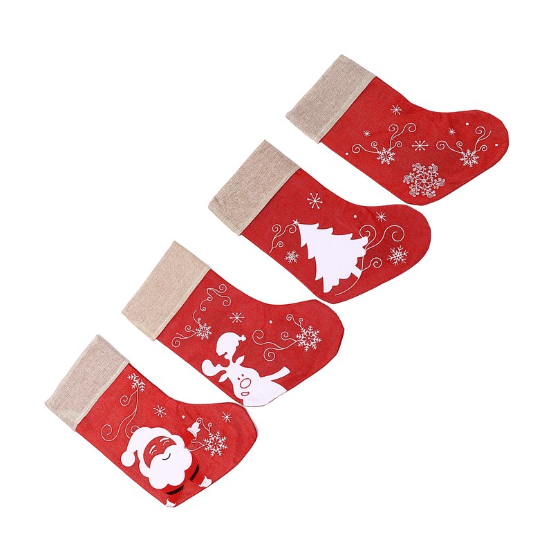 Christmas Stocking Decorative Cartoon Pattern Cuff Stocking Ornament for Tree