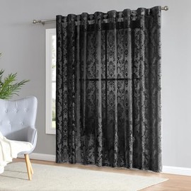 Warm Home Designs Extra Large 102 Inches Wide x 84 Inches Long Black Color Knitted Lace Patio Door Curtains with Grommet Top. Cover Sliding Glass Doors or Extra Wide Windows. FI Black Patio 84"
